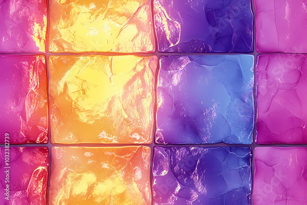Fototapeta Colorful Seamless Texture of Shimmering Ice Blocks in Purple, Orange, and Yellow Hues