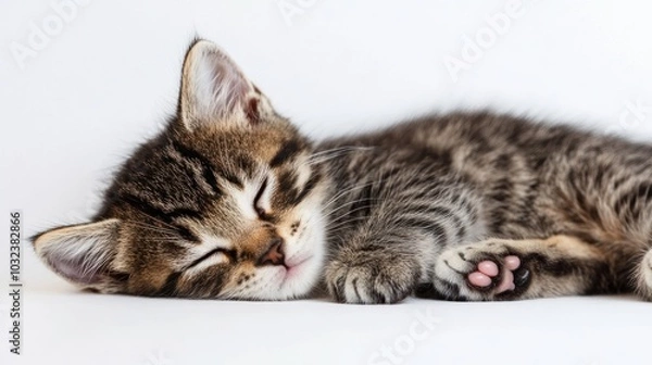 Obraz A sleeping kitten resting peacefully on a soft surface.