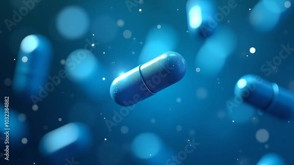 Obraz Floating Blue Capsules with Sparkling Effect