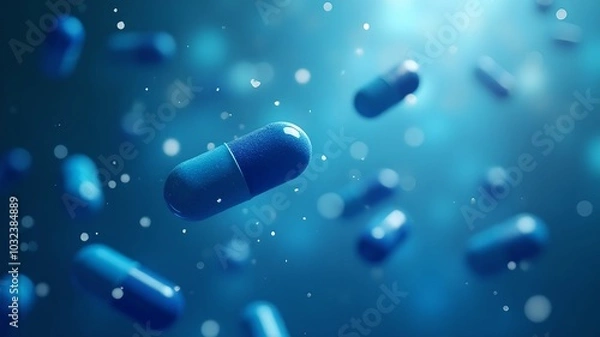Obraz Floating Blue Capsules with Sparkling Effect