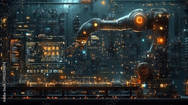 Fototapeta Futuristic Industrial Robot in High-Tech Environment