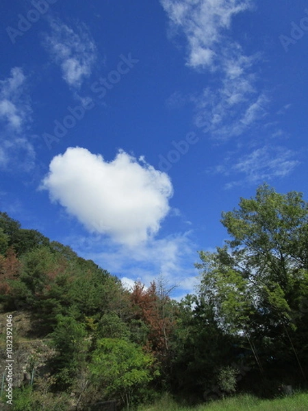 Fototapeta 青空に浮かぶハート型の雲