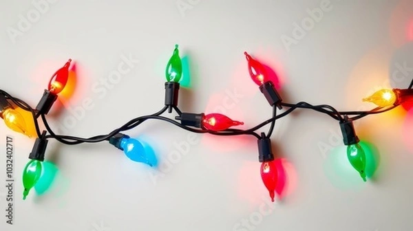 Fototapeta Colorful Christmas String Lights on White Background