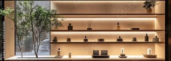 Obraz 101. A contemporary display space with clean lines, ready for showcasing a product