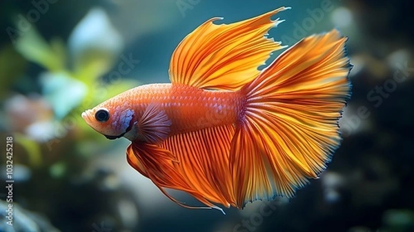 Fototapeta The Mesmerizing Brilliance of a Vibrant Siamese Fighting Fish Swirling in an Aquarium