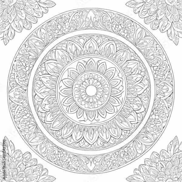 Fototapeta Intricate Mandala Design Coloring Book Page