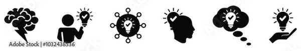 Fototapeta Business idea flat icon set. Containing innovation, light bulb, creativity, inspiration, brainstorm, intelligence, thinking, invention, creative, solution, mind. Vector illustration۔