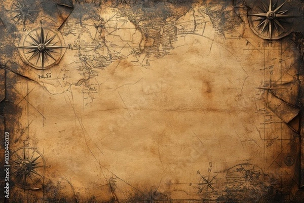 Obraz Vintage Aged Paper Background with Old Map Design
