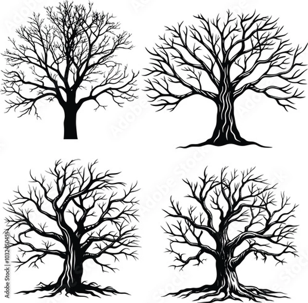 Fototapeta Dead Tree Silhouette Vector Set Barren Trees Icons
