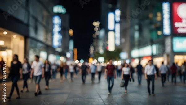 Fototapeta Blurred people walking in modern city