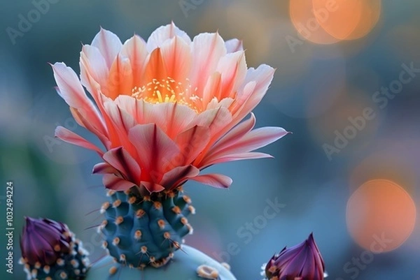 Fototapeta Stunning Bloom of a Cactus Flower with Soft Bokeh Background