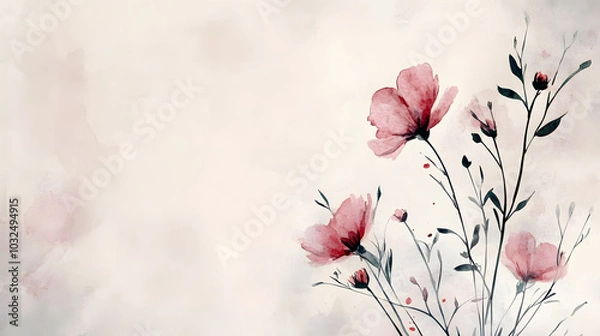 Fototapeta Watercolor Thank You Cards with Hand-Drawn Design, Simple Muted Background, Elegant and Thoughtful Aesthetic for Personal Touch