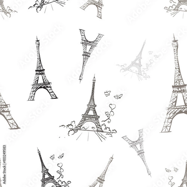 Obraz seamless texture tour Eiffel romantic vector illustration heart