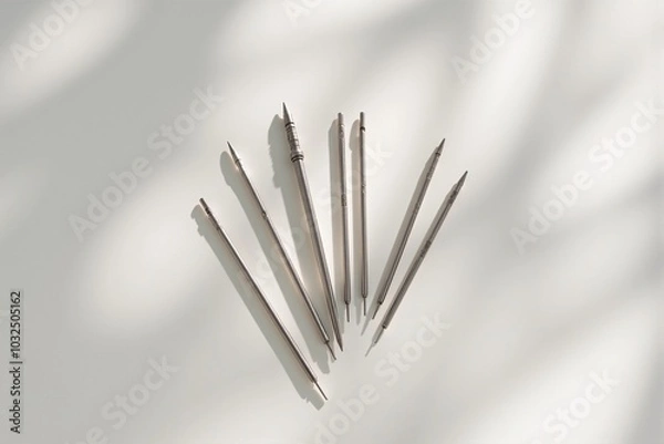 Fototapeta A sewing needle kit displayed on a clean design background with shadows