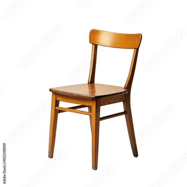 Fototapeta Minimalist Wooden Dining Chair with Backrest on Clear Background - Made with Generative AI