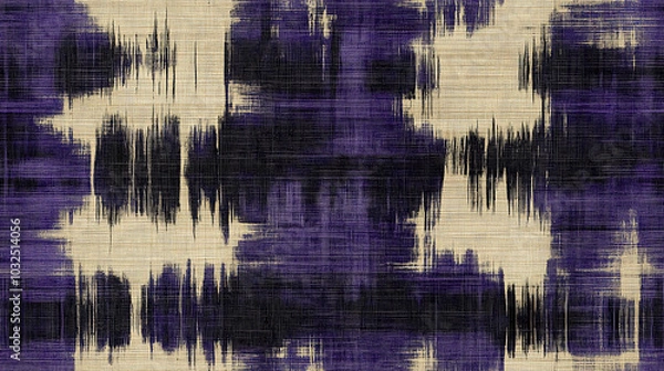 Obraz Textured ikat style pattern with layered effects in purple and beige tones