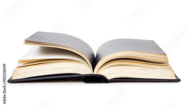 Fototapeta A single blue hardcover book, isolated on a white background, with a clean, simple design and visible spine