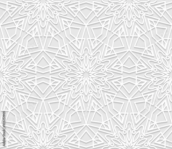 Obraz Seamless white 3D pattern, arabic motif,  east ornament, indian ornament, vector EPS 10. Endless texture can be used for wallpaper, pattern fills, web page  background,surface textures.