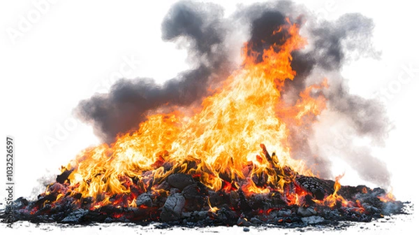Obraz Fire, Bonfire, Flames with Smoke, on Transparent PNG Background, Photo Realistic, Wallpaper, Cover and Screen for Smartphone, PC, Laptop, Transparent PNG