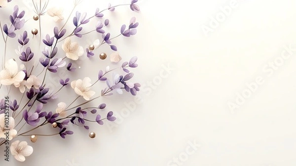 Fototapeta Watercolor lavender sprigs in a minimalist style, soft purple hues on a light gray background, seamless pattern