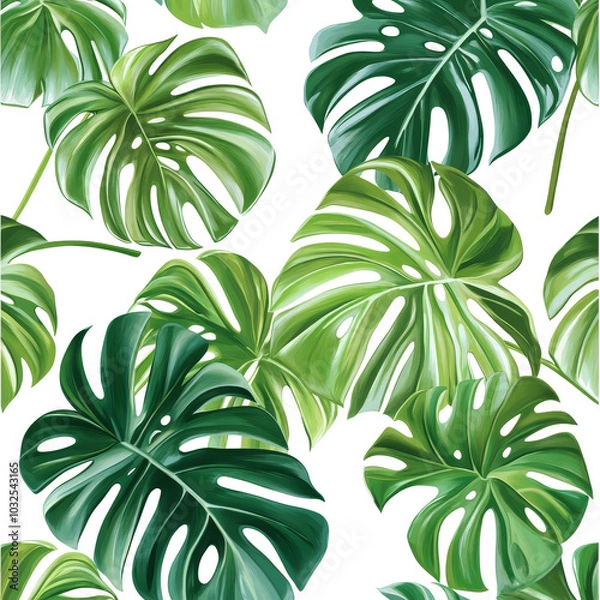 Obraz Tropical jungle Monstera leaves on a bright transparent background creating a fresh and vibrant atmosphere, tropical jungle Monstera leaves on transparent background