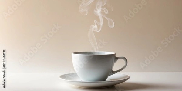 Obraz Steam Rising from a White Coffee Cup on Soft Background.