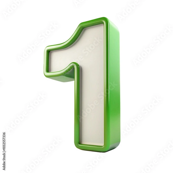 Fototapeta Green number 1 isolated on transparent background, 3D metallic style number