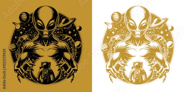 Fototapeta a scary alien with astronaut retro design