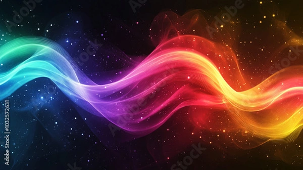 Fototapeta Abstract Colorful Wave with Sparkles on Black Background