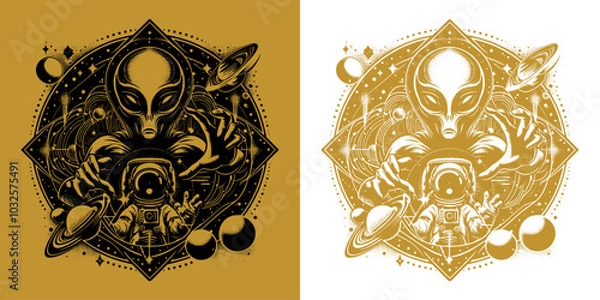 Fototapeta astronaut with and a scary alien and a planet design