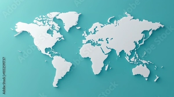 Obraz Simplified white world map on blue background, modern minimalist design for educational and marketing purposes. Ideal for presentations and infographics. AI