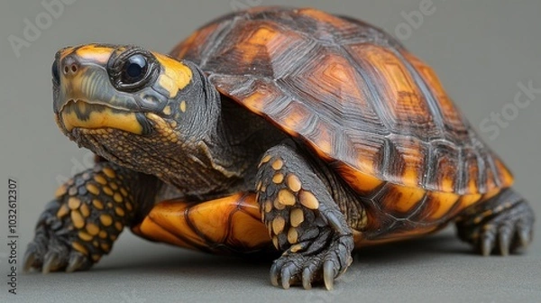 Fototapeta portrait of a box turtle on the road close up