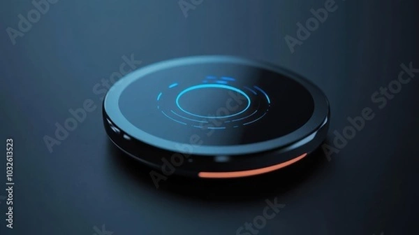 Fototapeta A sleek, circular device with a glowing interface, likely a smart home gadget.