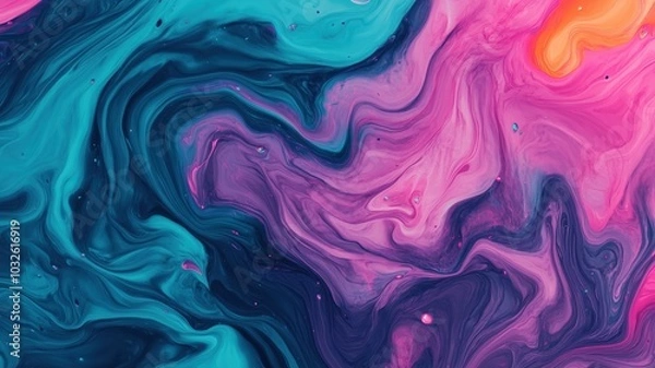 Fototapeta A vibrant abstract swirl of colors, featuring rich shades of blue, pink, and orange blending seamlessly. Ideal for backgrounds, texture design, or artistic projects.