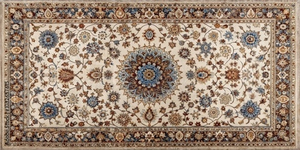 Fototapeta Ornate Floral Rug Pattern with Geometric Border, Persian Rug, Rug Design