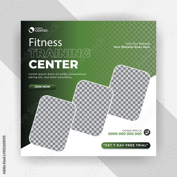 Fototapeta Unique Fitness training center and strong fitness build social media post template
