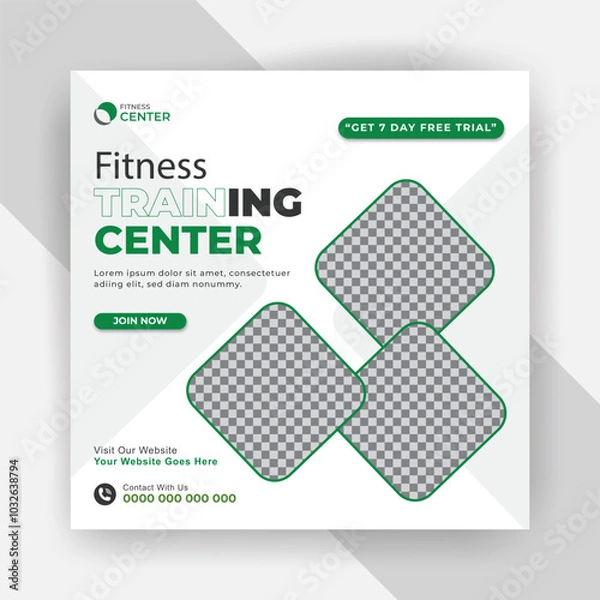 Fototapeta Unique Fitness training center and strong fitness build social media post template
