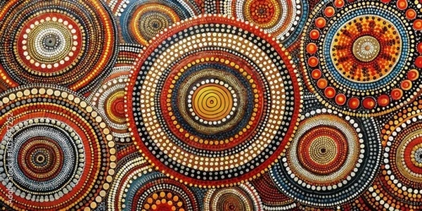 Fototapeta Abstract Dot Painting, Circular Pattern, Colorful Mosaic, Aboriginal Art, Australia, Indigenous art