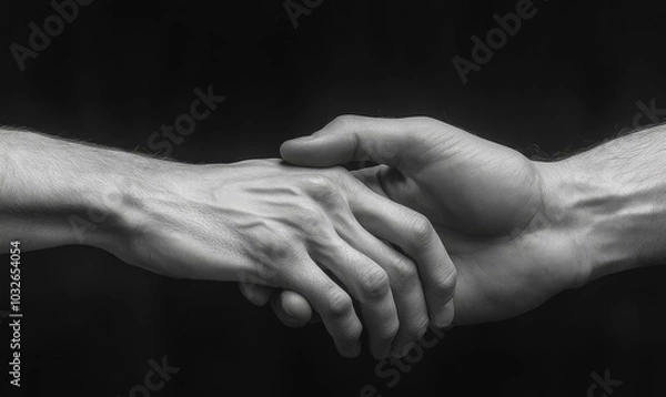 Obraz Two hands clasped together in black and white.