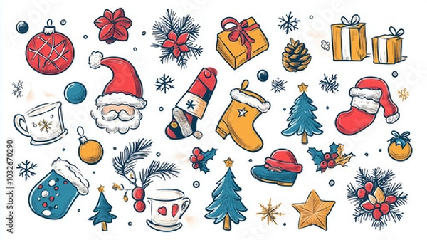Obraz Wrapping or gift paper design of different Christmas icons.
