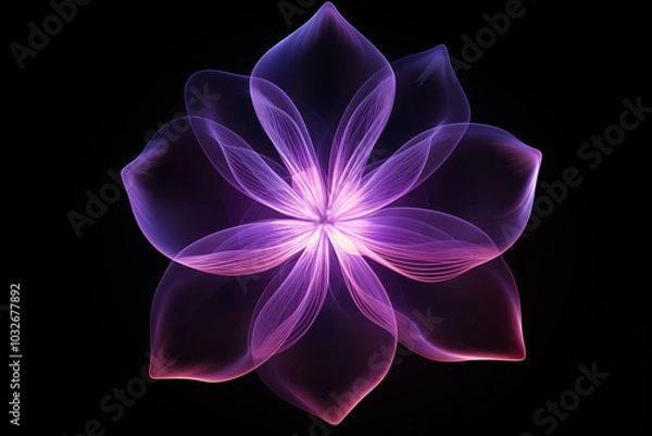 Fototapeta Magnolia flower petal made from purple neon glow light isolated on dark background