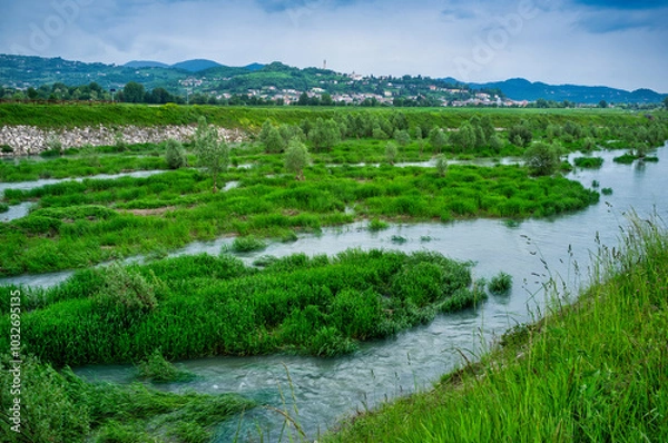 Fototapeta River engineering works for flood protection and hydraulic and reclamation projects
