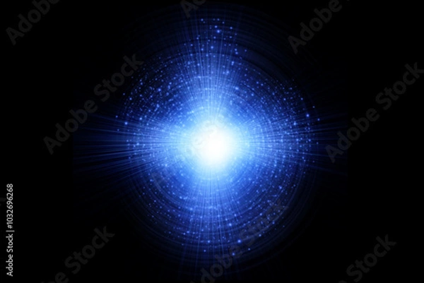 Obraz beautiful blue lens flare effect overlay texture with bokeh effect and anamorphic light streak in front of a black background cinematic format