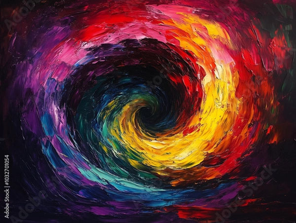 Fototapeta Vibrant swirling colors in abstract pattern, dynamic artistic expression, textured painting