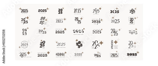 Obraz 2025 logo concept for calendar, poster, flyer, banner. Modern design for calendar, invitations, greeting cards. Set of new year logo text design. stock illustration.