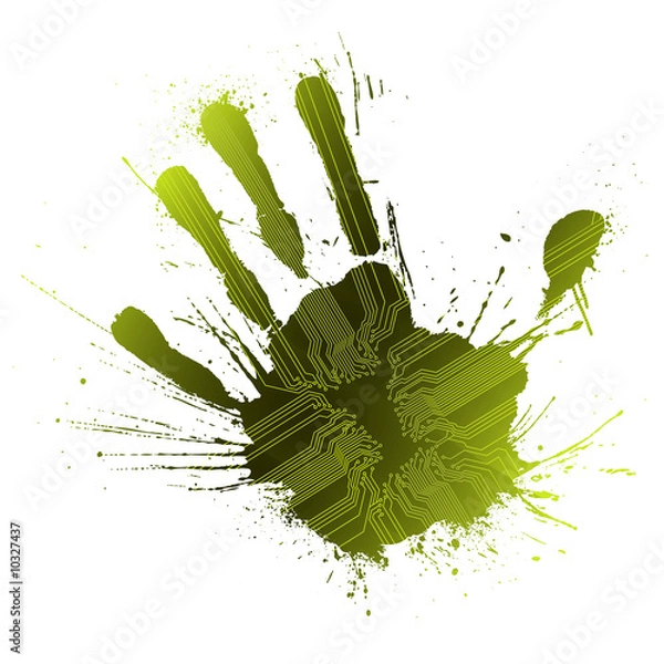 Obraz Technological green splatter handprint