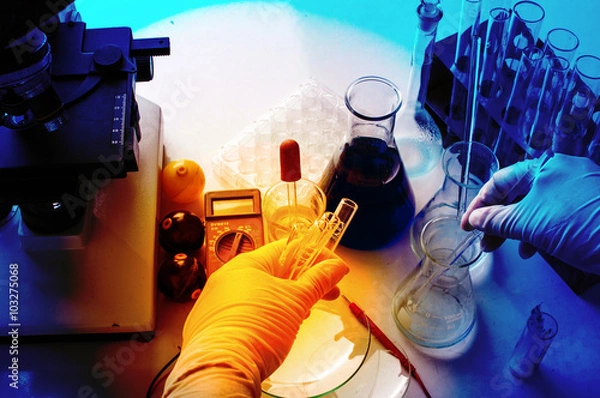 Fototapeta Medical or chemistry science background with microscope