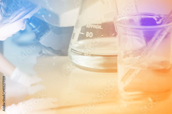 Fototapeta Chemical laboratory equipment. Flasks and test tubes