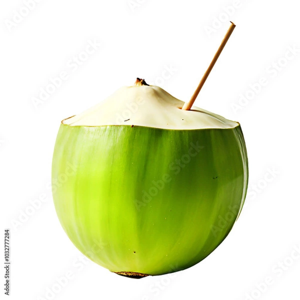 Fototapeta Tropical Refreshment Green Coconut on Transparent Background