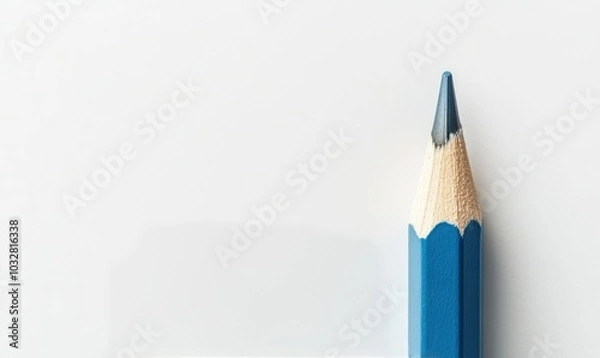 Fototapeta Blue pencil on white background, minimalism. Creativity, idea, solution, creativity concept.